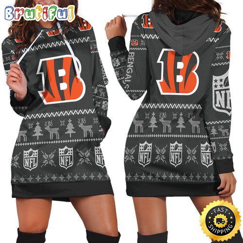 NFL Cincinnati Bengals Hoodie Dress Christmas Print 3D Hoodie Women