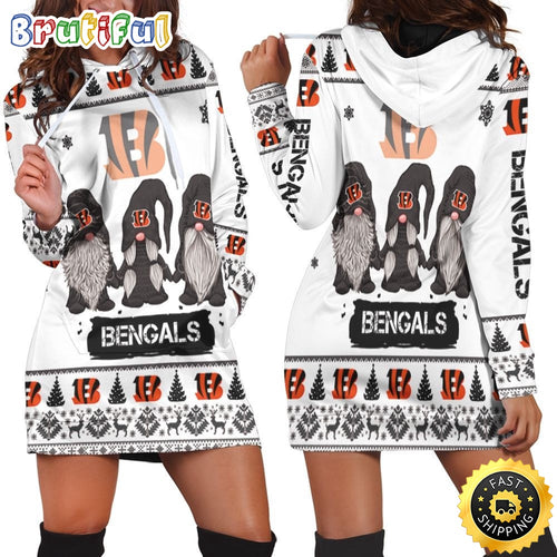 NFL Cincinnati Bengals Hoodie Dress Gnomes All Over Print Hoodie Women