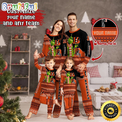NFL Cincinnati Bengals Pajamas Christmas Sports For Family Custom Name Pajamas