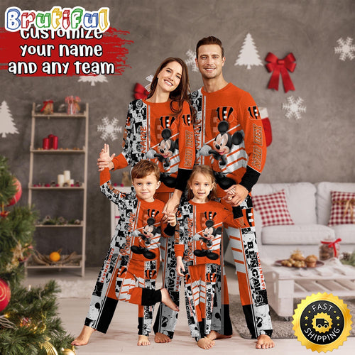 NFL Cincinnati Bengals Pajamas Mickey Mouse For Family Custom Name Pajamas