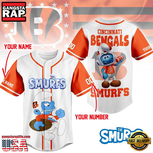 NFL Cincinnati Bengals The Smurfs Movie Unique Design Custom Baseball Jersey