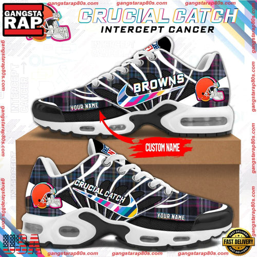 NFL Cleveland Browns Crucial Catch Intercept Cancer Air Max Plus Shoes Running Sneakers