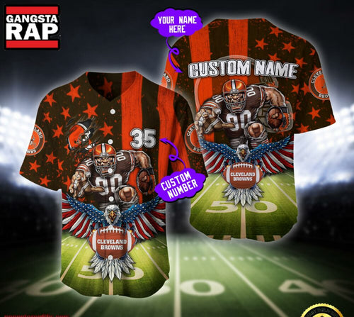 NFL Cleveland Browns Eagle US Flag x Veterans Custom Name Number Baseball Jersey Shirt