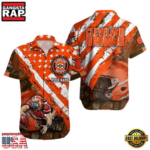 NFL Cleveland Browns Football American Flag Mascot Custom Name Aloha Hawaiian Shirt