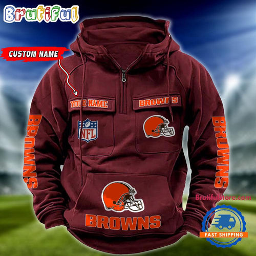 NFL Cleveland Browns Football Team Custom Name Cargo Hoodie