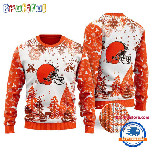 NFL Cleveland Browns Logo Football Team Special Xmas Tree Christmas Ugly Sweater