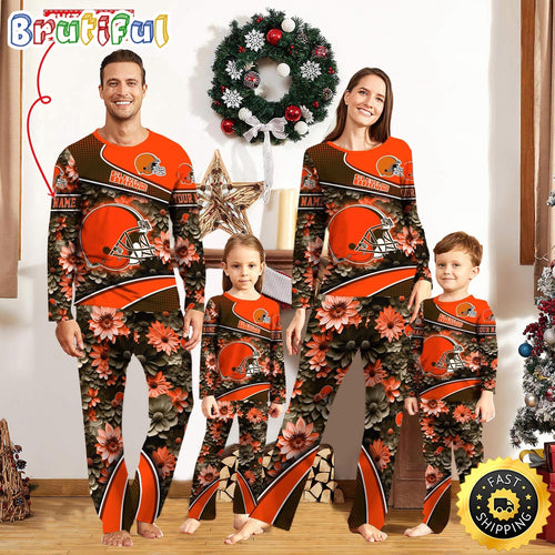 NFL Cleveland Browns Pajamas Flower Sports For Family Custom Name Pajamas