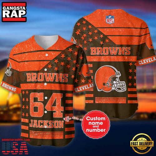 NFL Cleveland Browns Custom Name Number Name Number American Flag Baseball Jersey Shirt