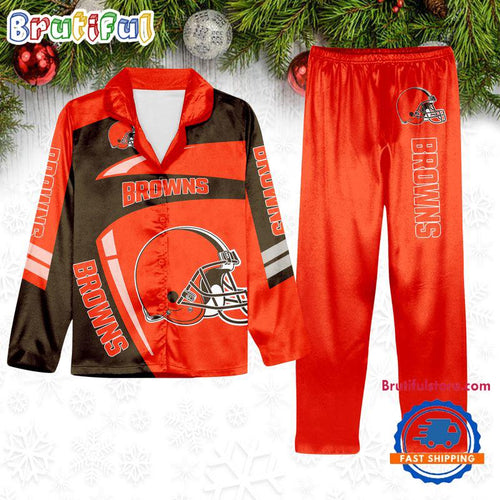 NFL Cleveland Browns Special Football Team Winter Season Satin Pajamas Set