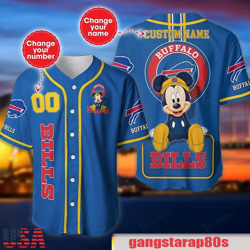 NFL Custom Name Number Disney Mickey Buffalo Bills Baseball Jersey Shirt