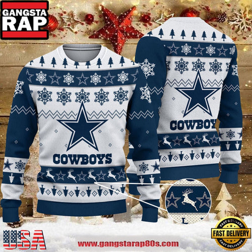 NFL Dallas Cowboys 2025 Snowflake Reindeer New Design Ugly Xmas Sweater