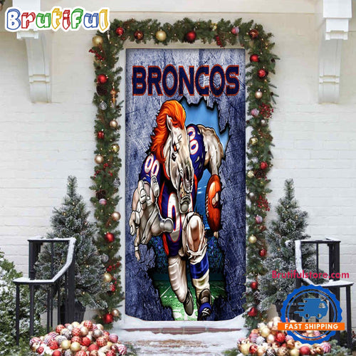 NFL Denver Broncos Football Team Christmas Door Cover, Football Christmas Door Wrap