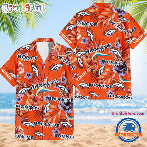 NFL Denver Broncos Football Team Flower Summer Design Hawaiian Button Shirt