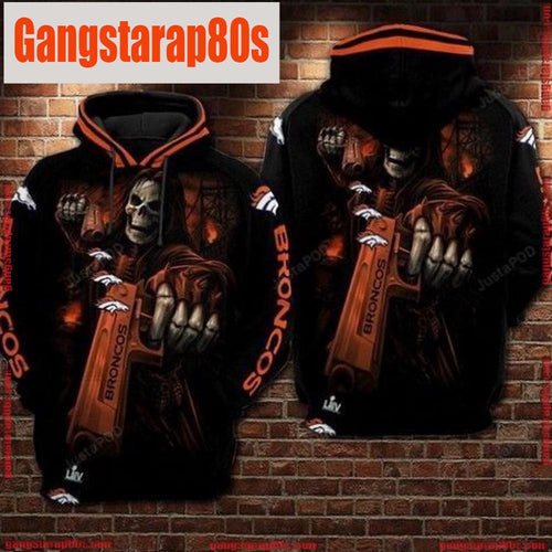 NFL Denver Broncos Skull Guns 3D Hoodie Hoodie Shirt