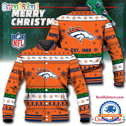 NFL Denver Broncos Snow Xmas Tree Christmas Custom Baseball Jacket