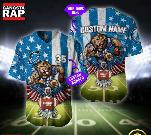 NFL Detroit Lions Eagle US Flag x Veterans Custom Name Number Baseball Jersey Shirt