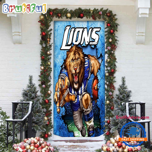 NFL Detroit Lions Football Team Christmas Door Cover, Football Christmas Door Wrap