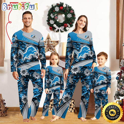 NFL Detroit Lions Pajamas Flower Sports For Family Custom Name Pajamas