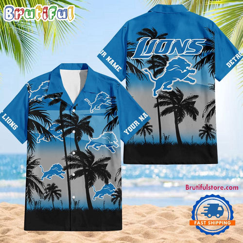 NFL Detroit Lions Palm Tree Summer Design Aloha Hawaiian Shirt