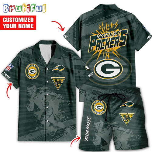 NFL Green Bay Packers Combo Hawaiian Shirt And Shorts, Football Summer Beach Hawaiian Sets
