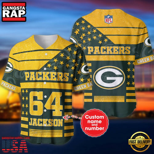 NFL Green Bay Packers Custom Name Number Name Number American Flag Baseball Jersey Shirt