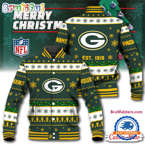 NFL Green Bay Packers Snow Xmas Tree Christmas Custom Baseball Jacket