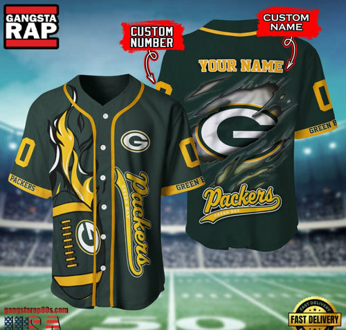 NFL Green Bay Packers Team Logo Litmited Edition Baseball Jersey Shirt