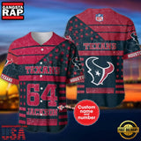 NFL Houston Texans Custom Name Number Name Number American Flag Baseball Jersey Shirt