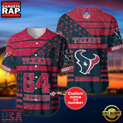 NFL Houston Texans Custom Name Number Name Number American Flag Baseball Jersey Shirt