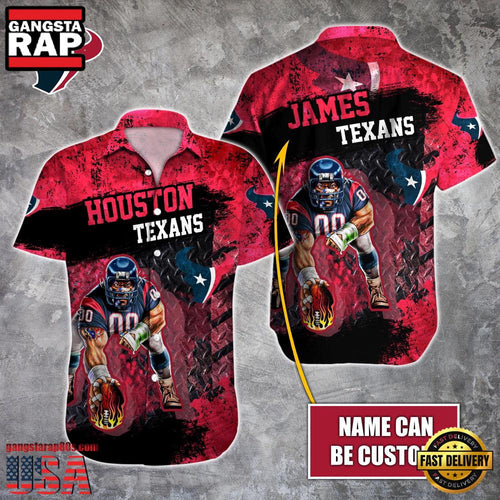 NFL Houston Texans Warrior Mascot Custom Name Aloha Hawaiian Shirt