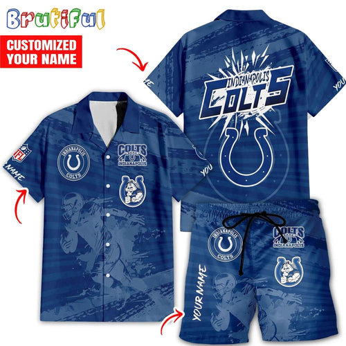NFL Indianapolis Colts Combo Hawaiian Shirt And Shorts, Football Summer Beach Hawaiian Sets