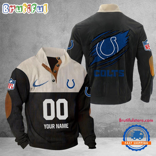 NFL Indianapolis Colts Football Team Custom Name And Number Buttoned Collar Sweatshirt
