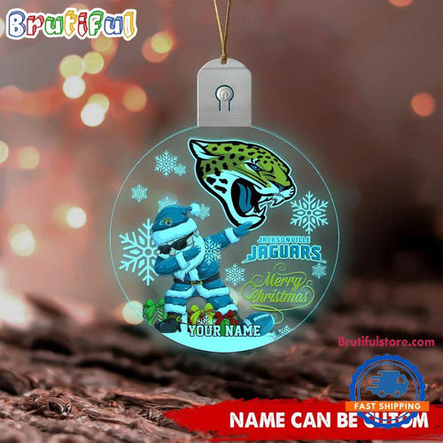 NFL Jacksonville Jaguars Football Team Christmas Santa Claus Circle Led Acrylic Ornament