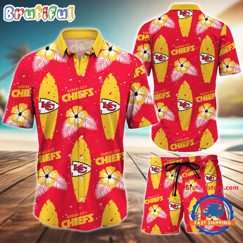 NFL Kansas City Chiefs Flower Pattern Hawaiian Shirt And Shorts, Football Summer Hawaiian Set