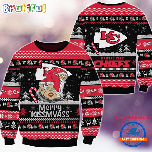 Kansas City Chiefs NFL 2024 Merrykissmyass Funny Santa Claus Christmas Ugly Sweater