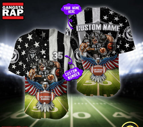 NFL Las Vegas Raiders Eagle US Flag x Veterans Custom Name Number Baseball Jersey Shirt