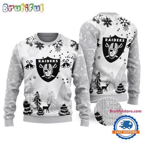 NFL Las Vegas Raiders Logo Football Team Special Xmas Tree Christmas Ugly Sweater