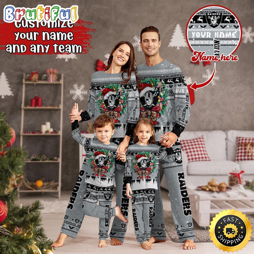 NFL Las Vegas Raiders Pajamas Christmas For Family Custom Name Pajamas