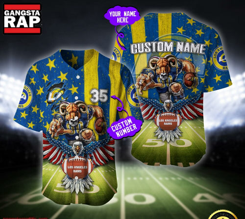 NFL Los Angeles Rams Eagle US Flag x Veterans Custom Name Number Baseball Jersey Shirt