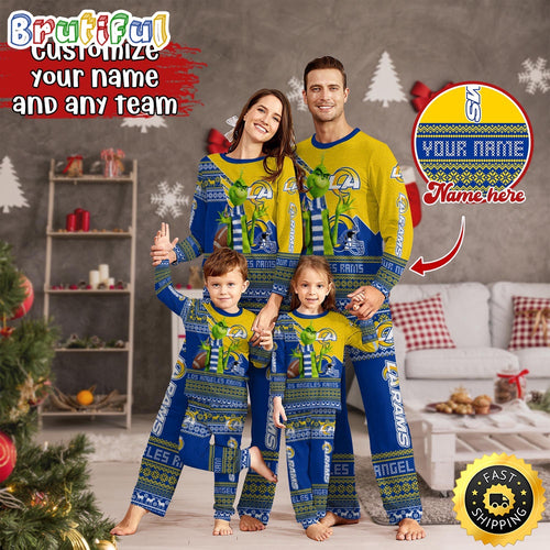 NFL Los Angeles Rams Pajamas Christmas Sports For Family Custom Name Pajamas