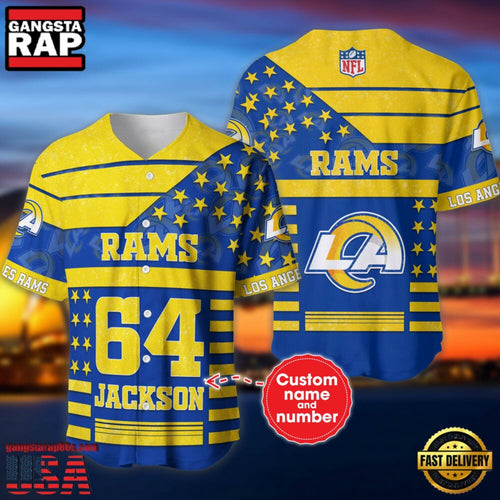 NFL Los Angeles Rams Custom Name Number Name Number American Flag Baseball Jersey Shirt