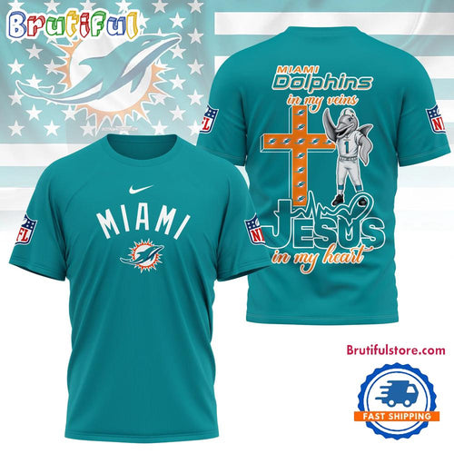 NFL Miami Dolphins Jesus In My Veins In My Heart All Over Print Shirt