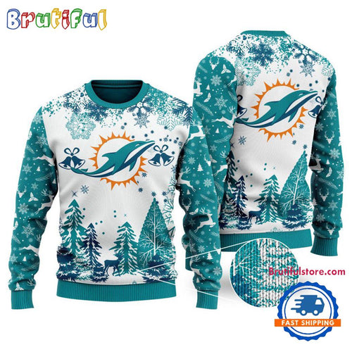 NFL Miami Dolphins Logo Football Team Special Xmas Tree Christmas Ugly Sweater