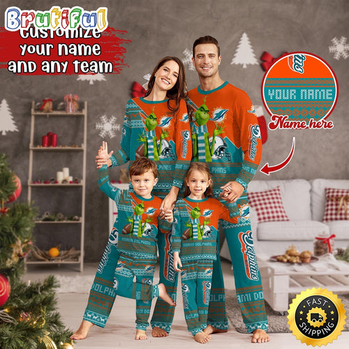 NFL Miami Dolphins Pajamas Christmas Sports For Family Custom Name Pajamas