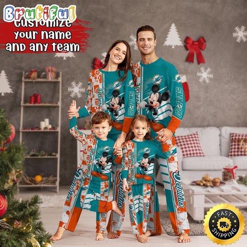 NFL Miami Dolphins Pajamas Mickey Mouse For Family Custom Name Pajamas