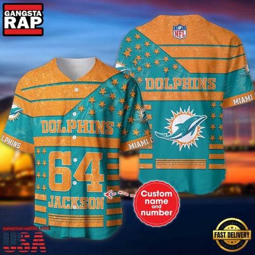 NFL Miami Dolphins Custom Name Number Name Number American Flag Baseball Jersey Shirt