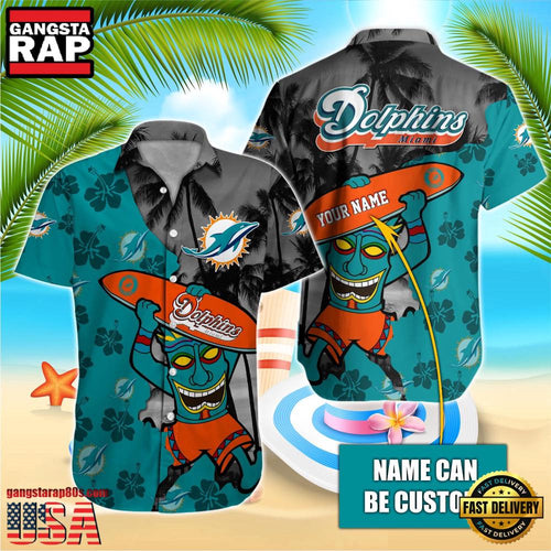NFL Miami Dolphins Retro Custom Name Aloha Hawaiian Shirts