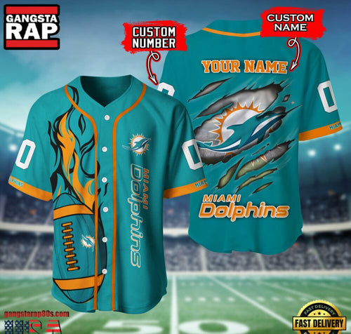 NFL Miami Dolphins Team Logo Litmited Edition Baseball Jersey Shirt