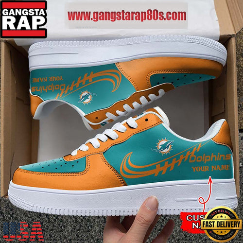 NFL Miami Dolphins Unique Design Custom Name Air Force 1 Sneaker Shoes