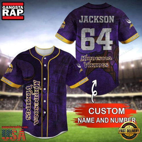 NFL Minnesota Vikings Custom Name Number Name Number Baseball Jersey Shirt